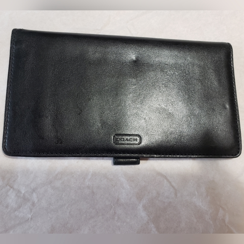 Coach Black Leather Checkbook Cover Holder Wallet